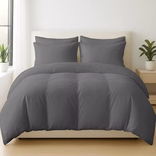 Pamposh 400 Thread Count Egyptian Cotton Double Duvet Cover Set in Anthracite Grey, 200 x 200 cm