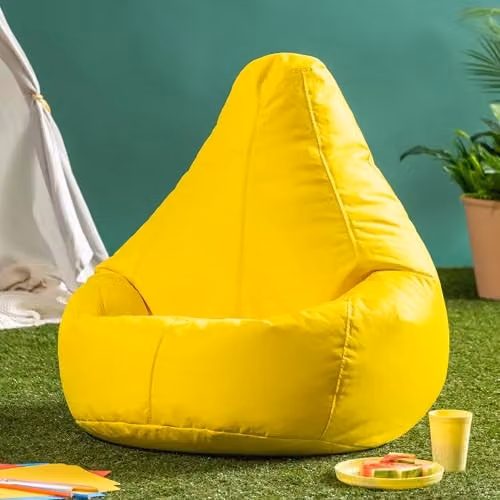 Bean Bag Bazaar 2 Pack of Yellow Outdoor Kids Bean Bags with Filling, Water Repellent and UV Weatherproof Textile – 2