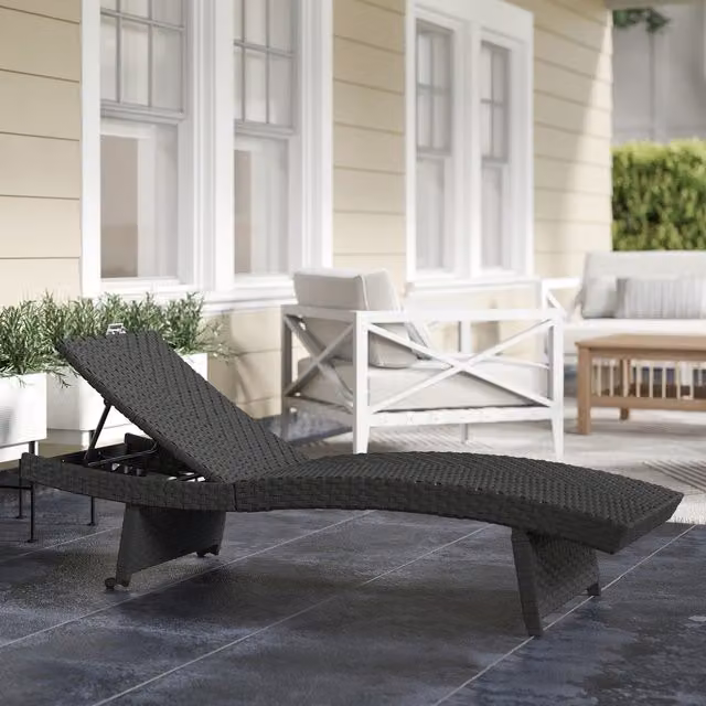 Outsunny Modern Black PE Rattan Sun Lounger with Castors and Multi-Position Glide