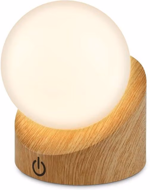 Briloner Rechargeable Mini LED Table Lamp with Wood Effect in Beige