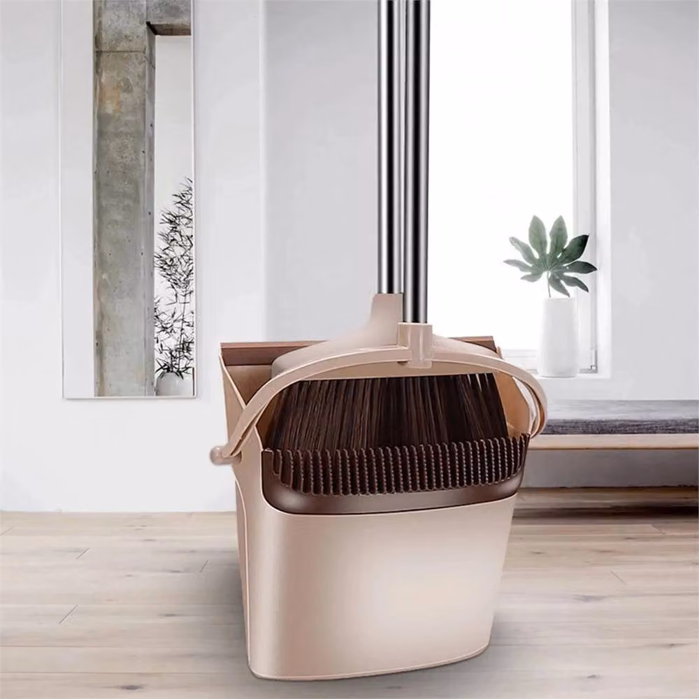 Nordara Heavy Duty Plastic Dustpan and Brush Set with Long Handle in Beige – 2