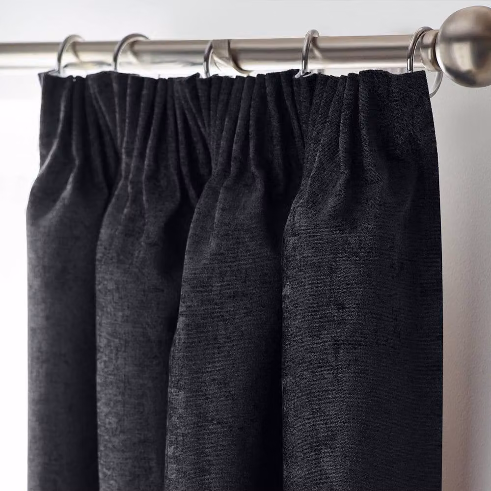 Luxury Living Black Chenille Blackout Pencil Pleat Curtains, Width: 117 cm, Drop: 229 cm – 2