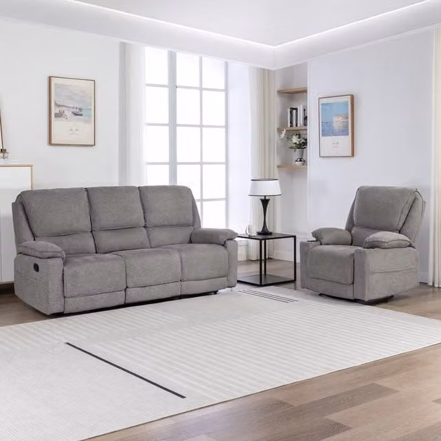 More4Homes Sydney 1 and 3 Seater Fabric Latch Recliner Sofa Set in Grey