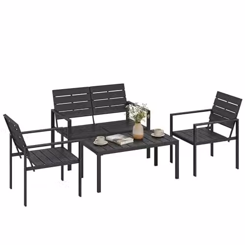 Outsunny 4 Piece Garden Furniture Set in Black with 2 Seater Sofa, Armchair, and Coffee Table