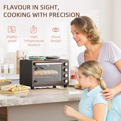 HOMCOM 28L Toaster Oven with Double Hotplate and Grill, 1600W, Black – 8