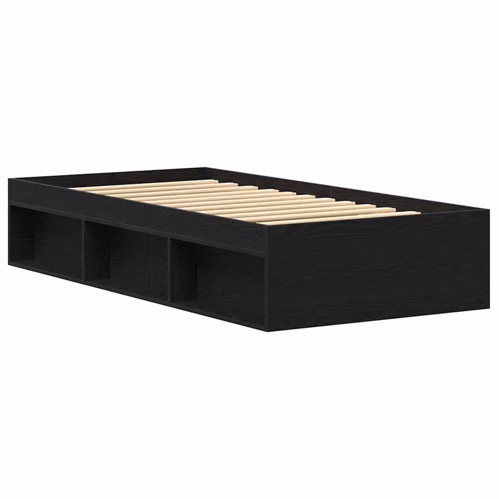 Berkfield Home Black Oak Bed Frame with Side Compartments, W/D/H: 100 x 200 x 35 cm – 4