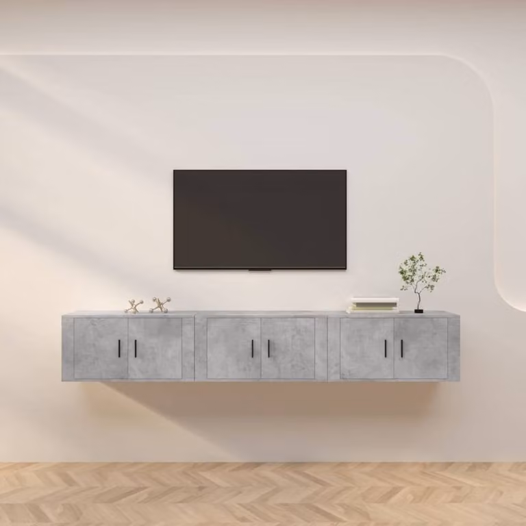 Berkfield Home Set of 3 Wall-mounted TV Cabinets in Concrete Grey, W/D/H: 80 x 34.5 x 40 cm