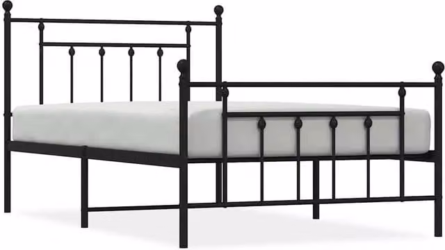 Berkfield Home Metal Bed Frame with Headboard and Footboard in Black, W/D/H: 100 x 200 cm