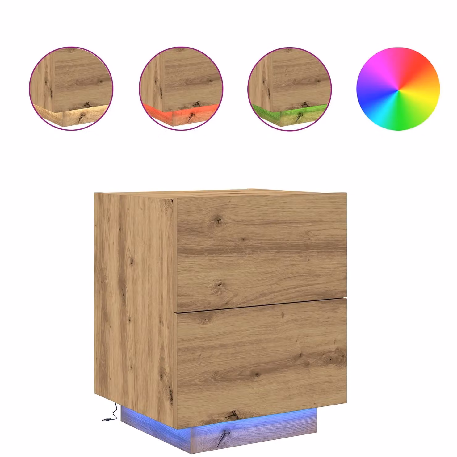 Berkfield Home Artisan Oak Bedside Cabinet with Integrated LED Lights, Brown, W: 45 cm, D: 40 cm, H: 55 cm – 3