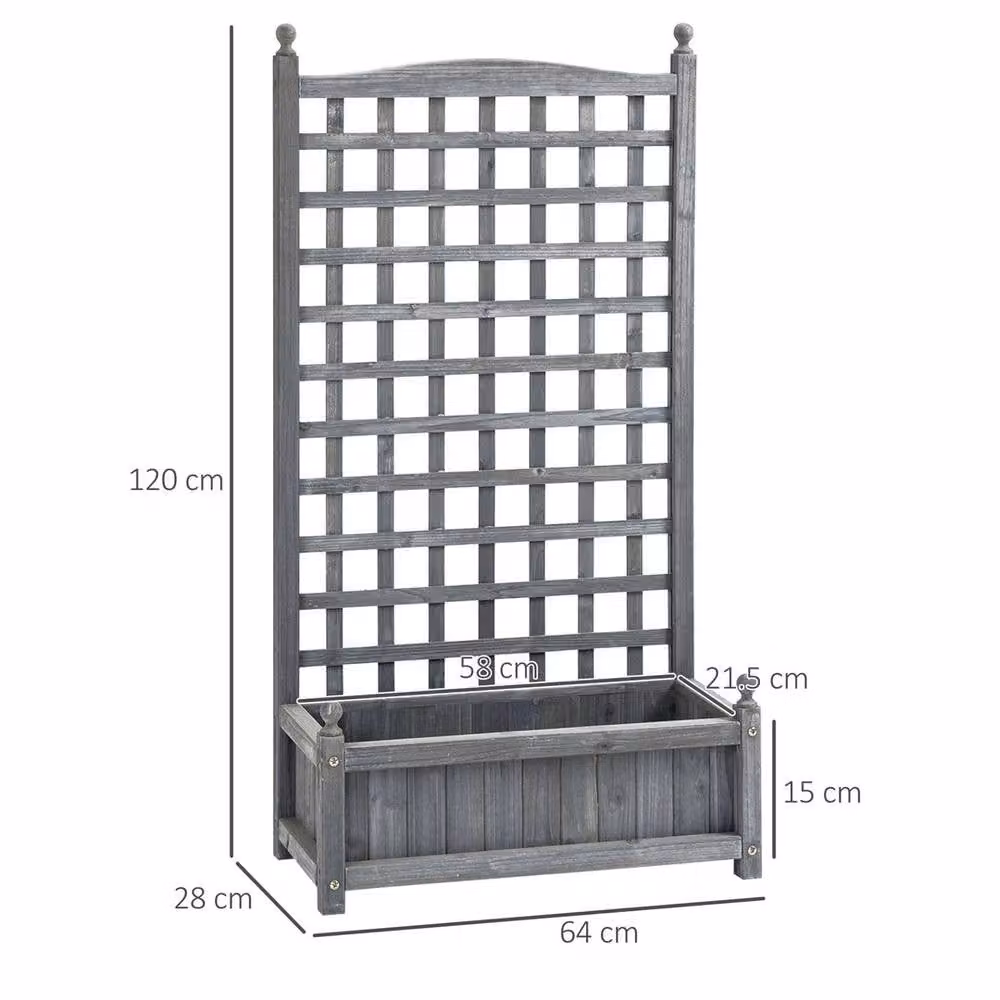 Kelvenix Wooden Raised Garden Bed with Trellis in Grey, W/D/H: 120 x 64 x 28 cm – 2
