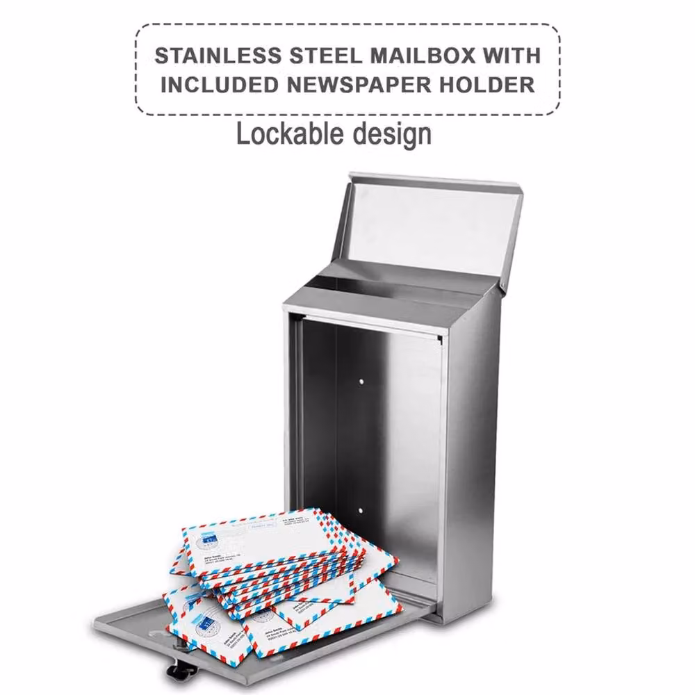 VOGREX Lockable Stainless Steel Wall Mounted Mailbox in Silver – 3