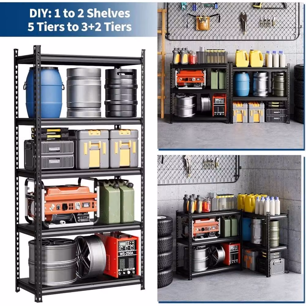 VOGREX 5-Tier Heavy Duty Metal Shelving Unit in Black – 5