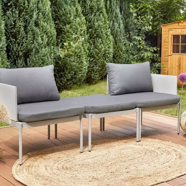 Wyld and Coco Convertible 2-Seater Garden Sofa and Coffee Table Set in Grey Powder Coated Aluminium – 1