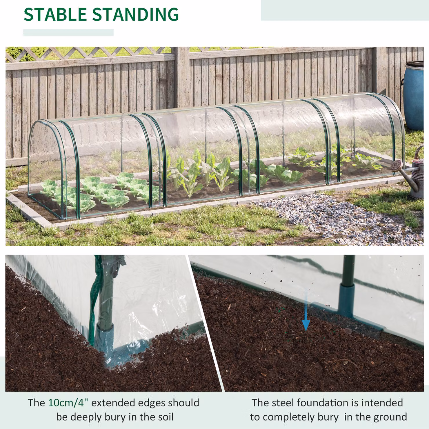 Outsunny PVC Tunnel Greenhouse with Steel Frame and Zipper Doors, Clear, W: 395 cm, D: 100 cm, H: 80 cm – 4