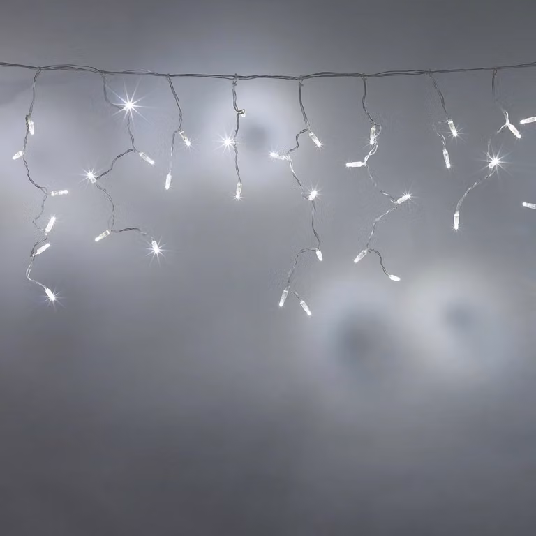 Lights4fun Core Connect White LED Icicle Lights with Transparent Cable, 2m