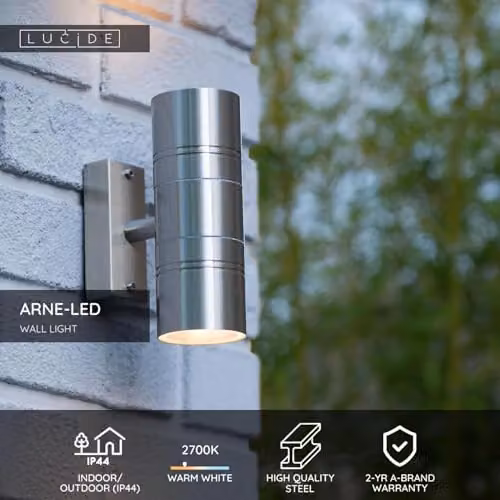 Lucide Arne LED Up and Down Outdoor Wall Light, Grey/Chrome, GU10, IP44 – 2