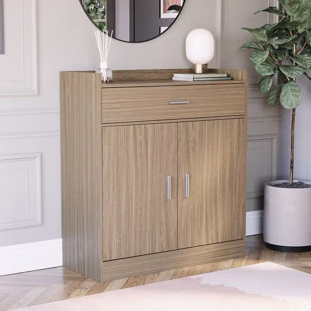 HD Designs Dalby Modern 2 Door 1 Drawer Shoe Cabinet in Brown