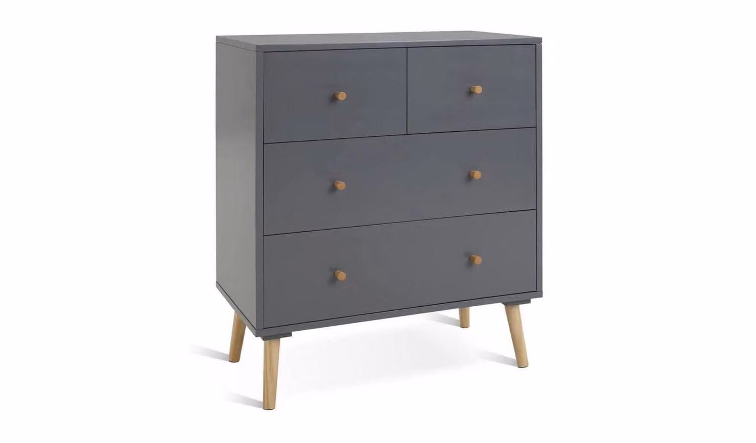 Otto 4 Drawer Grey Mid Century Bedroom Chest with Wooden Legs