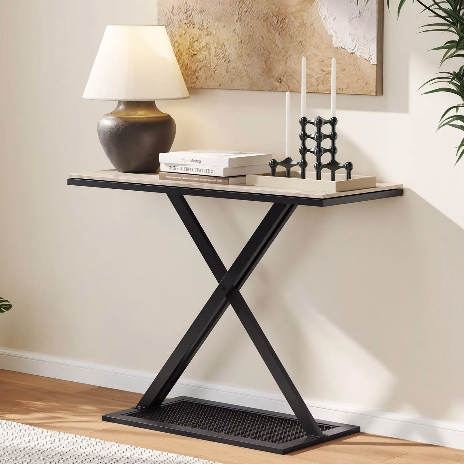 Costway Modern Faux Marble Top Console Table with Metal Frame in White – 3