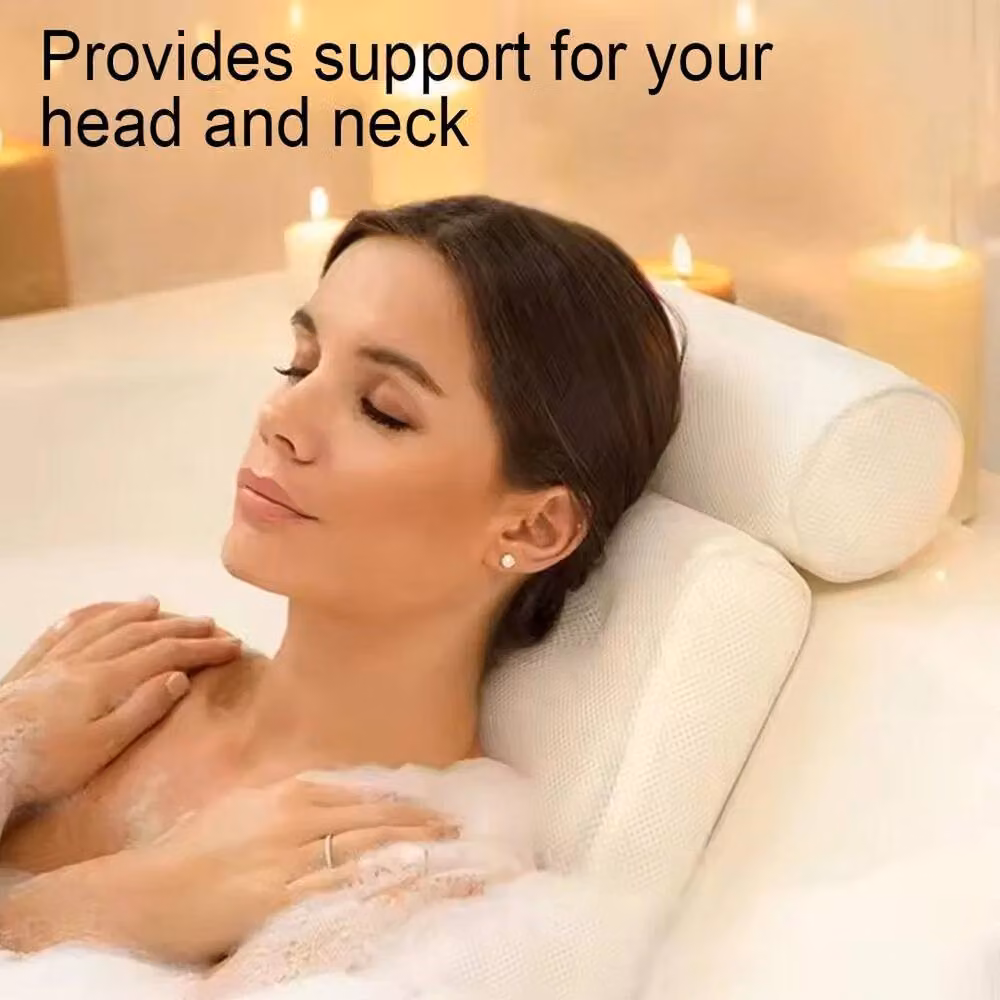 NESTLUNE Luxury Non-Slip Bath Pillow Soft White Bathtub Spa Headrest, Width: 180 cm, Drop: 180 cm – 2