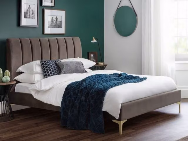 Julian Bowen Deco Art Deco Upholstered Velvet Bed Frame in Brown, Grey or Gold, W/D/H: 180 x 200 cm – 5