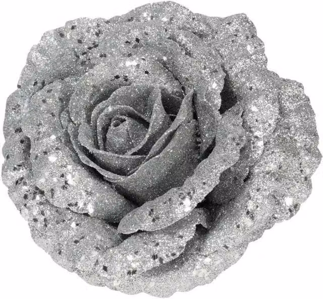 KDMD Silver Glitter Rose with Clip, 2 Pack, Diameter: 18 cm – 1