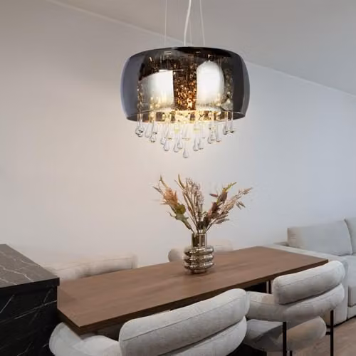 Globo Lighting Crystal Hanging Lamp Chrome and Transparent Glass Ceiling Light Fixture 15809H – 4