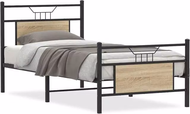 Berkfield Home Sonoma Oak Bed Frame in Brown, W/D/H: 90 x 200 cm