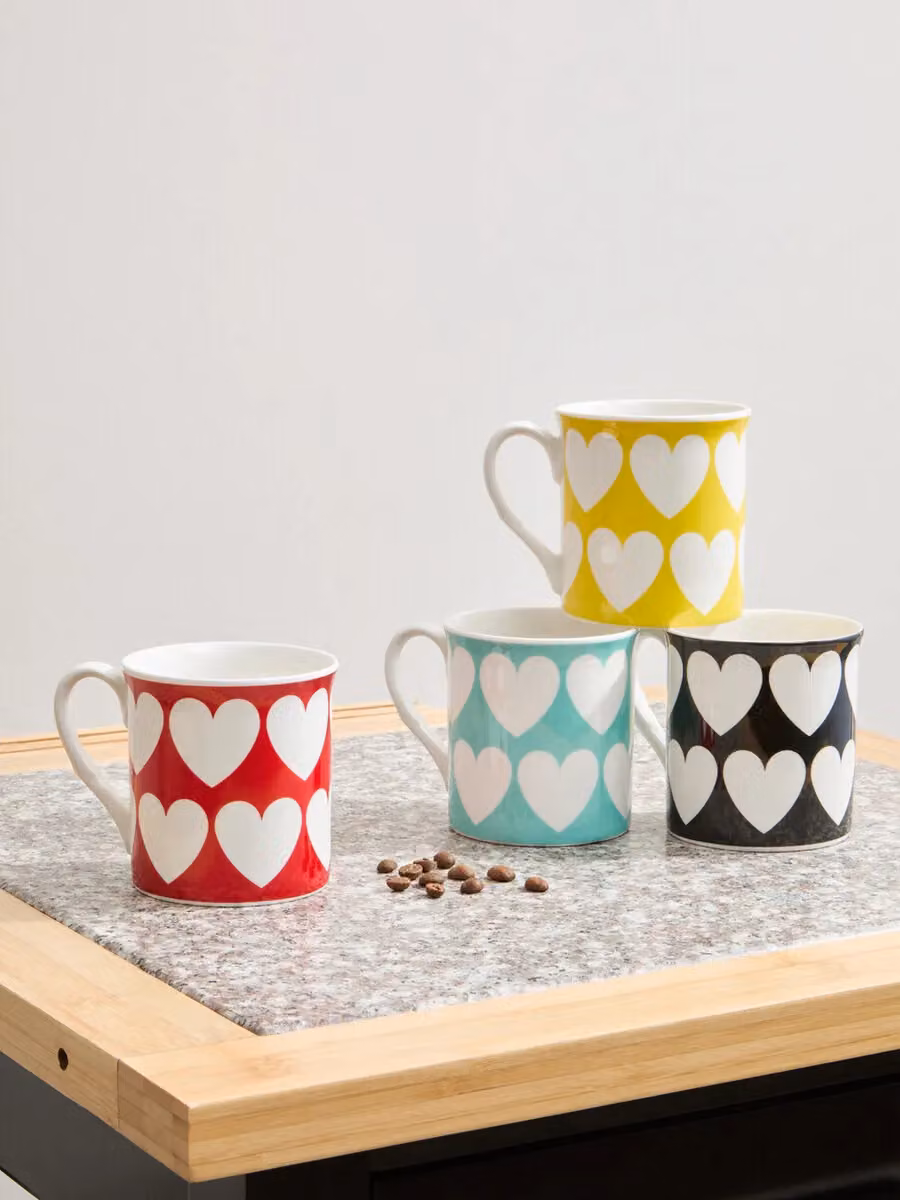 Premier Housewares Bone China Heart Mugs, Multicolour, Set of 4 – 2