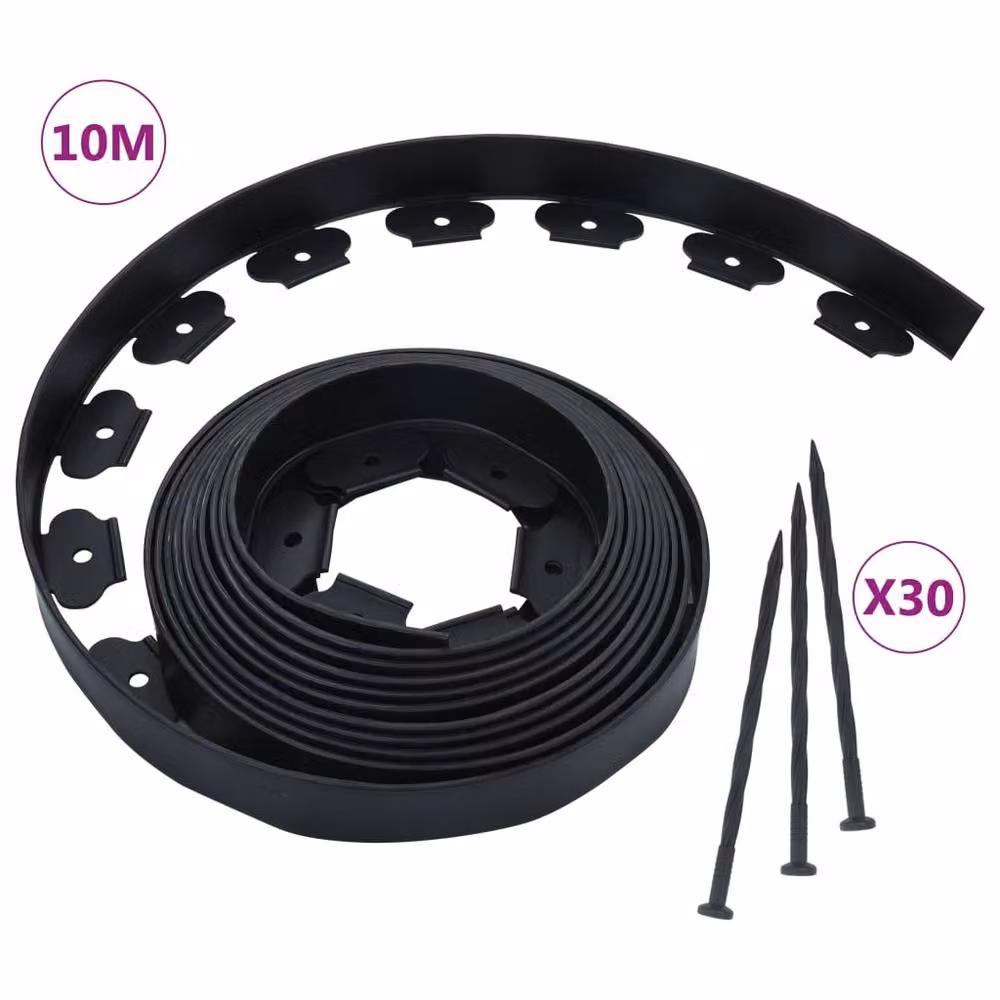 Berkfield Home Flexible Lawn Edging in Black with 30 Pegs, 10 m Length – 2