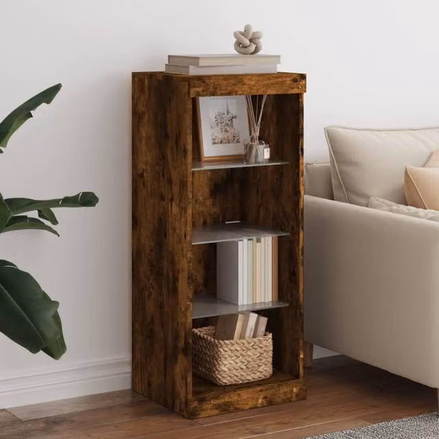 Berkfield Home Smoked Oak Sideboard with Integrated LED Lights in Brown, W/D/H: 41 x 37 x 100 cm – 1