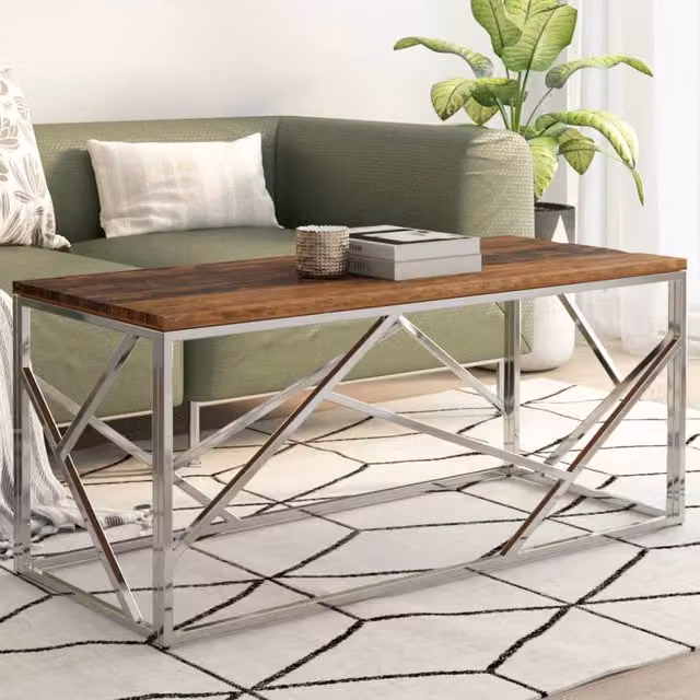 Berkfield Home Modern Rectangular Coffee Table in Silver Stainless Steel and Wood