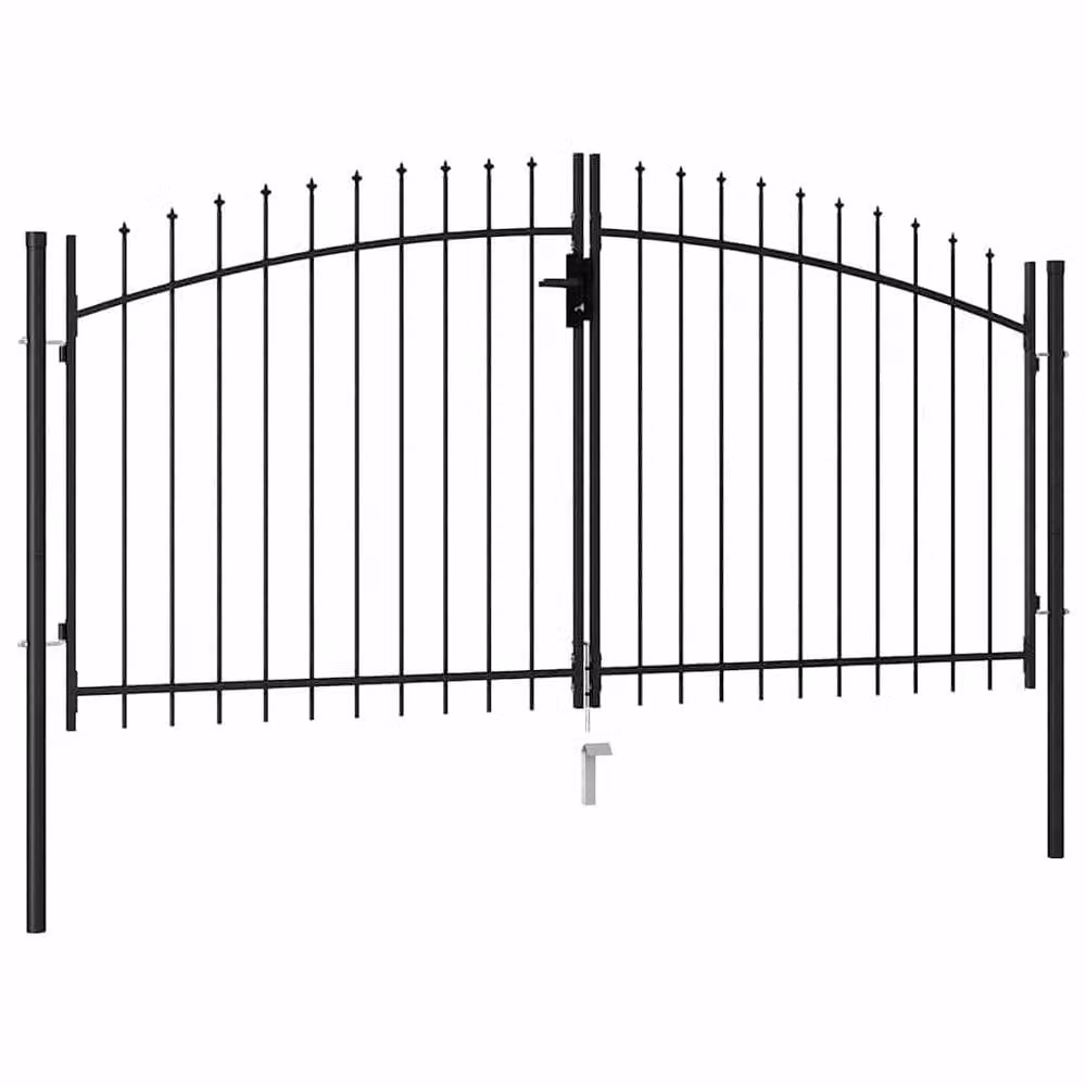 Berkfield Home Durable Steel Double Fence Gate with Spike Top, Black, W: 300 cm, H: 200 cm, D: 200 cm