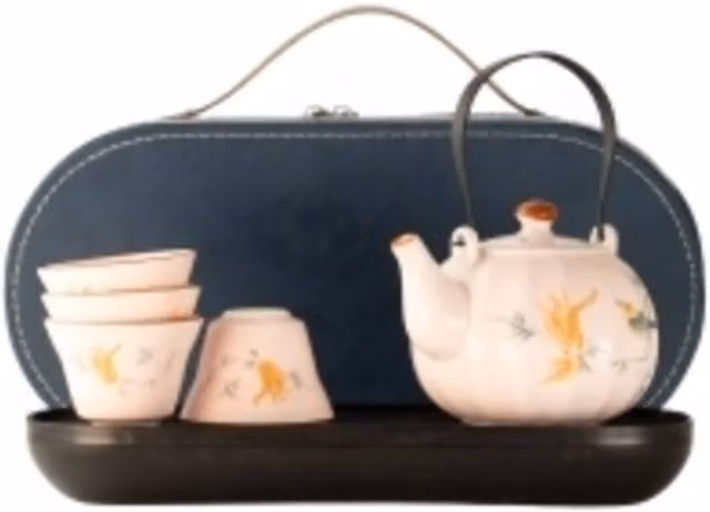 Serenityy Pink Vintage Pumpkin Style Ceramic Travel Teapot Set with Four Cups