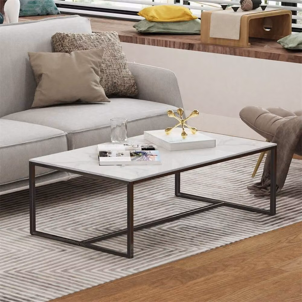 ERGOVEXA Elegant White Ceramic Coffee Table with Modern Sled Base, W/D/H: 100 x 60 x 43 cm – 2