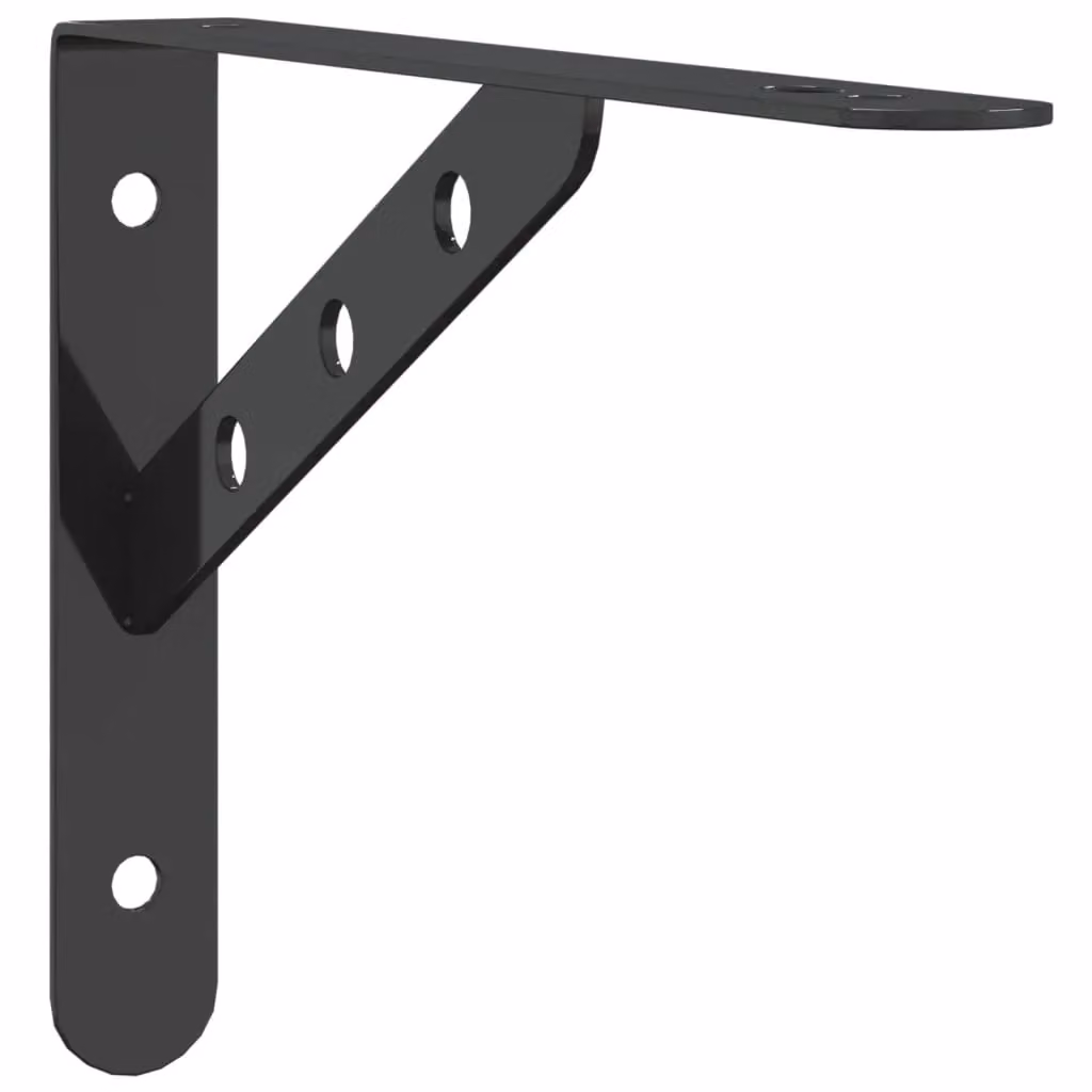 Berkfield Home Black Stainless Steel Wall Mounted Shelf Brackets, 4 Pieces, W: 23.5 cm, D: 2.5 cm, H: 15.5 cm – 2