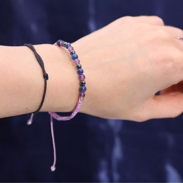 KDMK Aquarius Zodiac Crystal Candle and Gemstone Bracelet Set in Blue and Purple