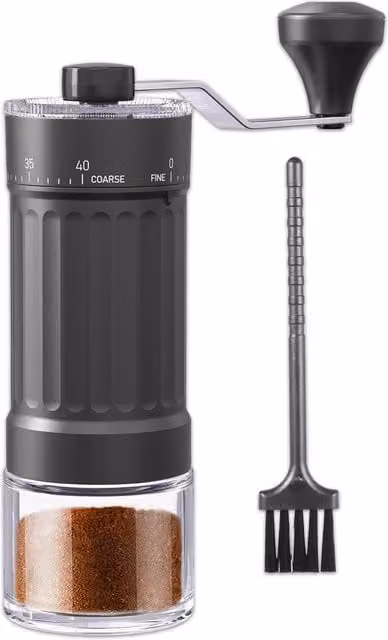 SPARES2GO Manual Coffee Grinder with Adjustable Ceramic Burr in Black