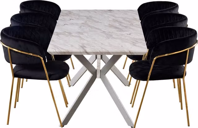 Life Interiors Atarah Blaze LUX Extendable Dining Set with 6 Chairs in Black and Gold
