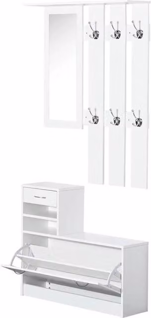 Havendro Modern Hall Tree with Bench, Shoe Storage and Mirror in White