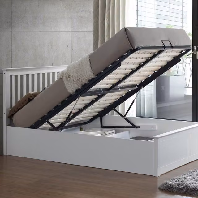 Bedmaster Malmo White Wooden Ottoman Storage Bed with Lift Up Base, W: 140 cm, L: 200 cm