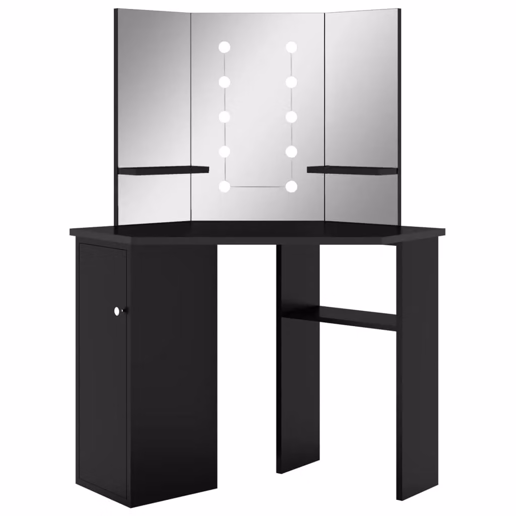 Berkfield Home Corner Dressing Table with LED in Black, W/D/H: 111 x 54 x 141.5 cm – 2