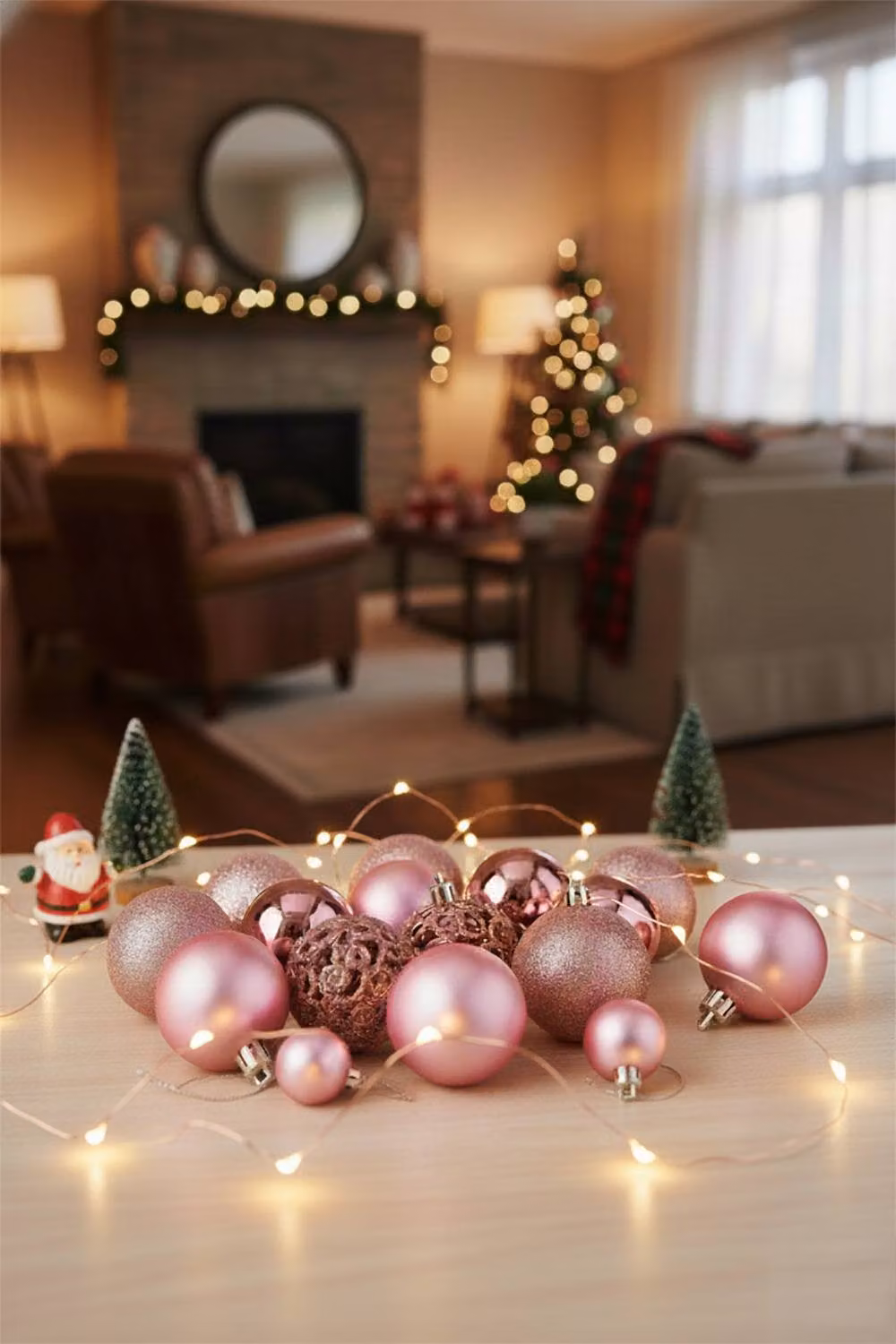 Living and Home 100-Piece Pink Christmas Bauble Ornament Set with Glitter and Abstract Geometric Cutout Design – 2