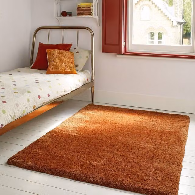 The Rug Shop UK Modern Plain Shaggy Orange Area Rug, W: 160 cm, D: 230 cm