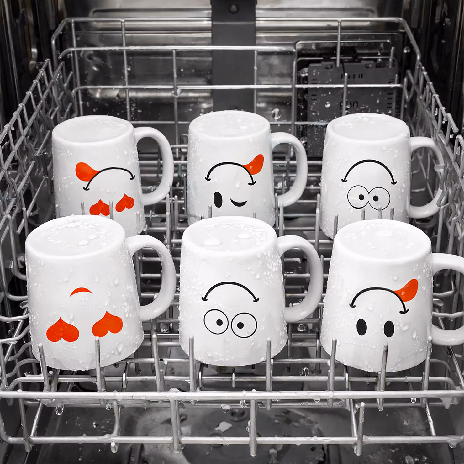 Marco Paul 6pc White Ceramic Mug Set with Funny Faces – 7