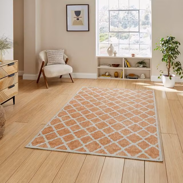 Terrys Yellow Geometric Modern Flat Weave Rectangular Washable Rug