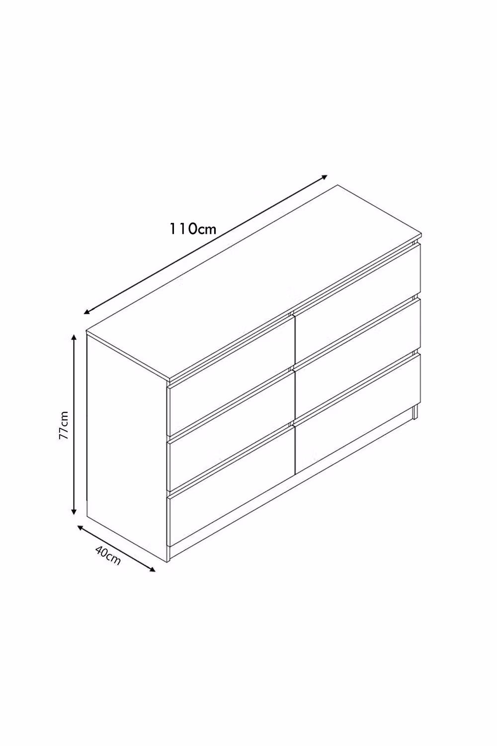 FWStyle Stora Gloss 6 Drawer Chest in Grey, H 77 x W 110 x D 40 cm – 2