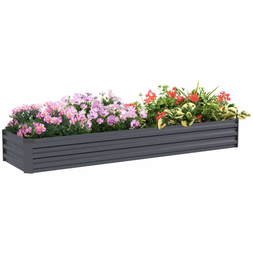 OUTSUNNY Galvanised Steel Raised Garden Bed, Anthracite Grey, W: 240 cm, D: 60 cm, H: 30 cm – 2