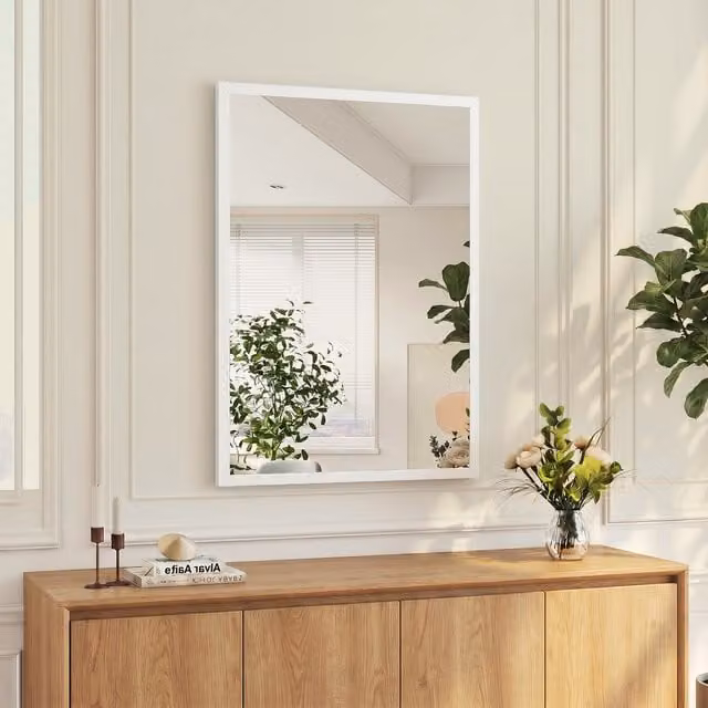 HOMCOM Set of 2 Rectangular White Wall Mounted Glass Bathroom Vanity Mirrors