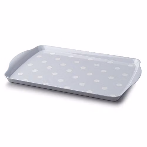 Zeal Melamine Dotty Rectangular Serving Tray with Handles, Grey, W: 38 cm, D: 24 cm